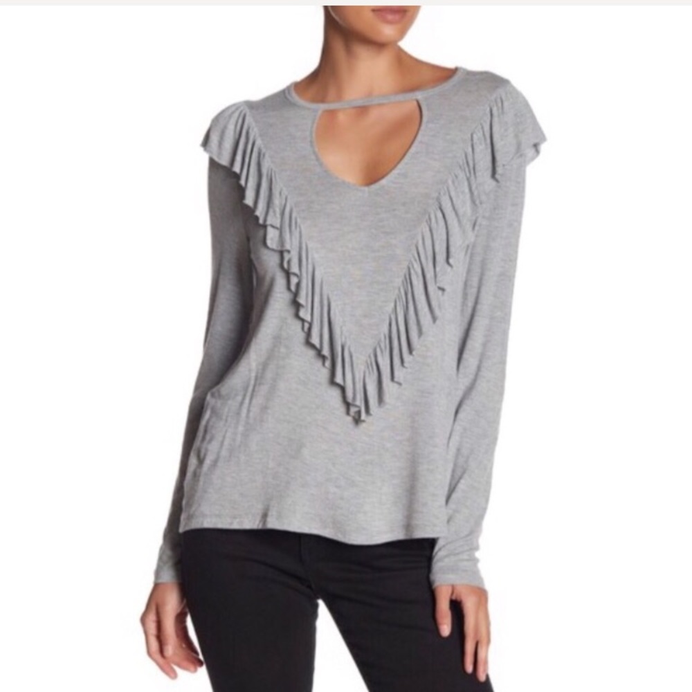 Long Sleeve Ruffle Choker Top